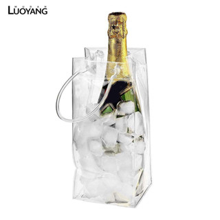 洛陽牡丹 Pvc防漏水冰鎮紅酒香檳手提冰袋 環保透明塑膠手提袋子 25*11cm