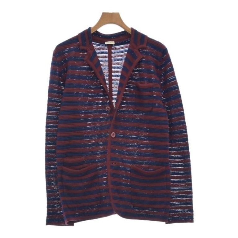 PAOLO PECORA Co夾克外套橫條紋 男性 紅色 深藍 日本直送 二手