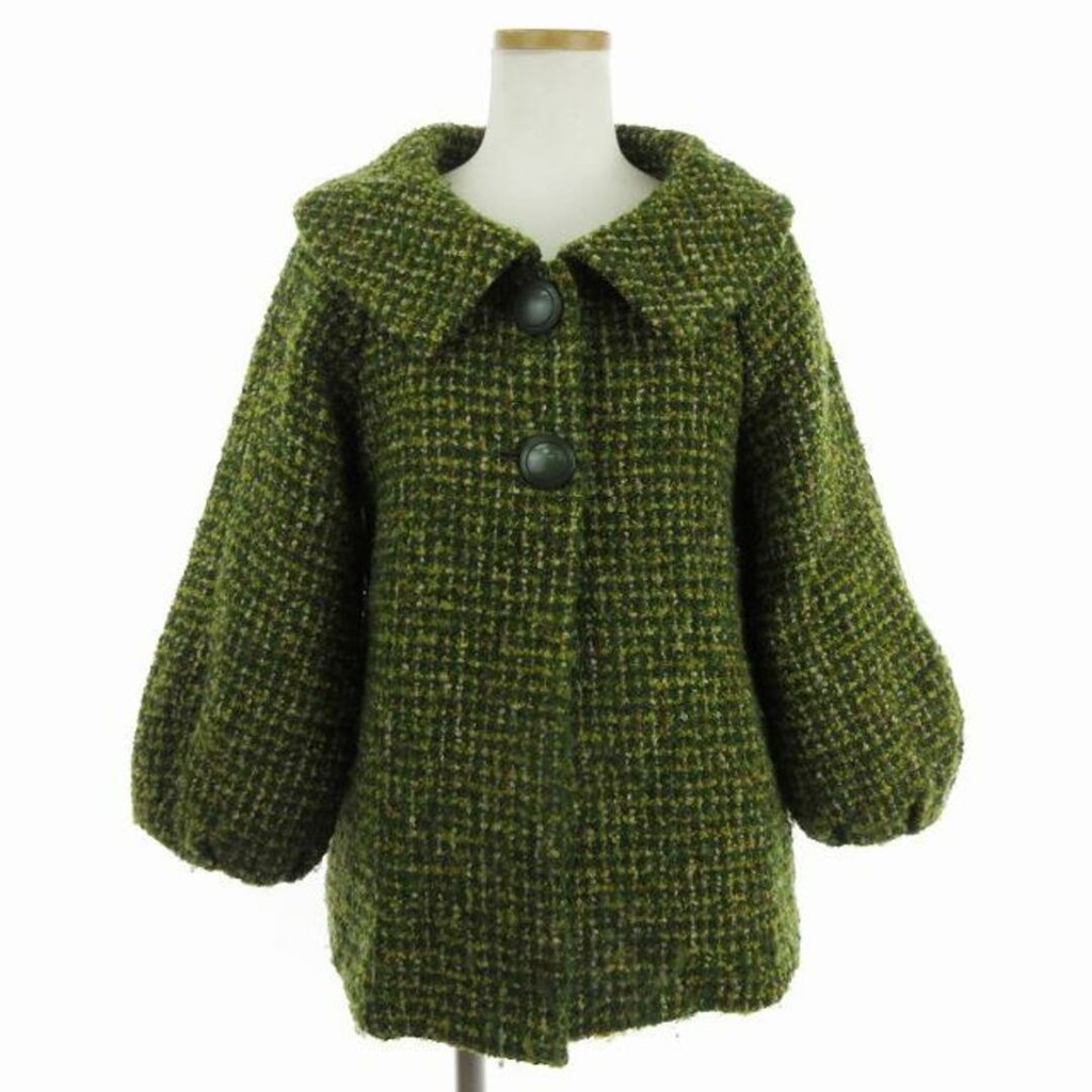 green夾克外套綠色 短 花呢絨 七分袖 日本直送 二手