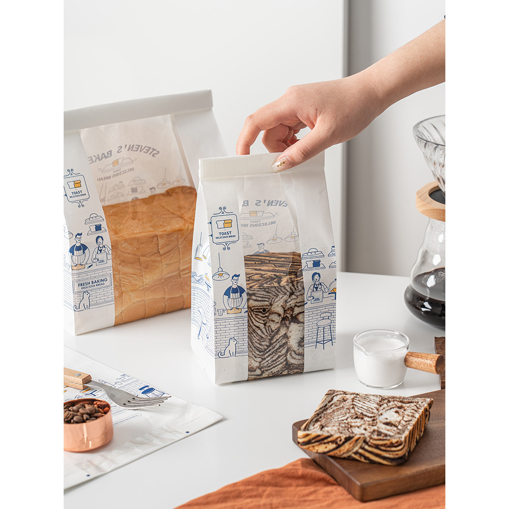 【現貨】【麵包袋】手繪 鐵絲封口 透明 開窗 切片土司麵包袋 鮮烤吐司450克卷邊包裝袋子