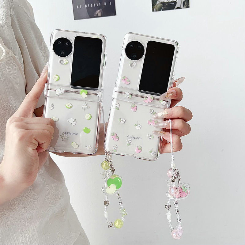 Oppo Find N2 N3 Flip 透明花朵草莓硬 TPU 手機殼折疊手機殼