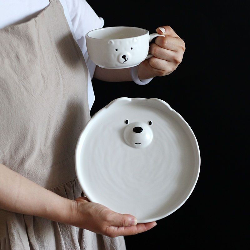 [Umail  現貨]韓國網紅可愛熊早餐盤咖啡燕麥優格杯ins家用菜盤一人食飯盤套裝