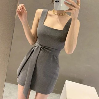寬鬆 百搭 純欲 女裝 灰色性感甜辣吊帶洋裝女2024春季新款高階感氣質輕奢短版a字裙