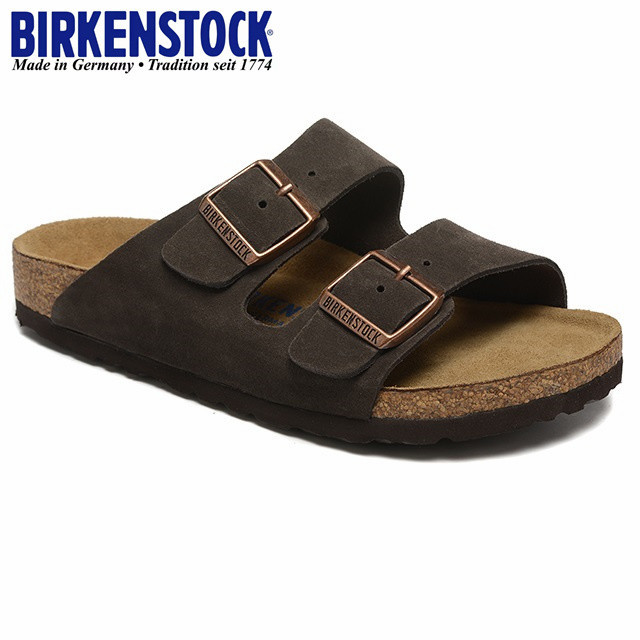 Birken@stock 雙扣軟木拖鞋摩卡色絨面軟底涼鞋休閒舒適真皮涼拖Arizona系列（窄版35-40）