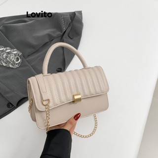 Lovito 優雅素色條紋壓花翻蓋手提包時尚簡約日常搭配女士小斜揹包 LFA67027