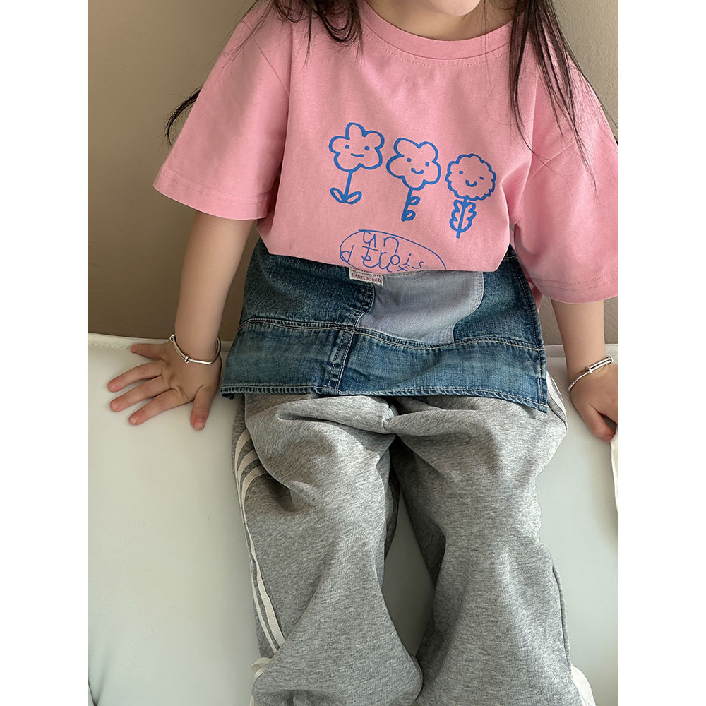 ✨HIKIDS✨韓國童裝 夏裝新款女童花朵氛圍感短袖T恤 兒童印花上衣