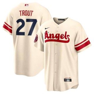 男式球衣 MLB 洛杉磯天使隊 27 邁克鱒魚城棒球運動員球衣