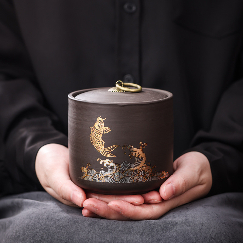 新款陶瓷紫砂罐茶葉罐茶葉密封罐茶罐紅茶普洱儲藏罐儲物罐禮品盒