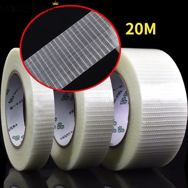 [精選] 20m 網狀玻璃纖維膠帶 - 捆紮包裝工具 - 膠帶 - 透明、強固定、高粘度、防水、耐磨 - 固定條