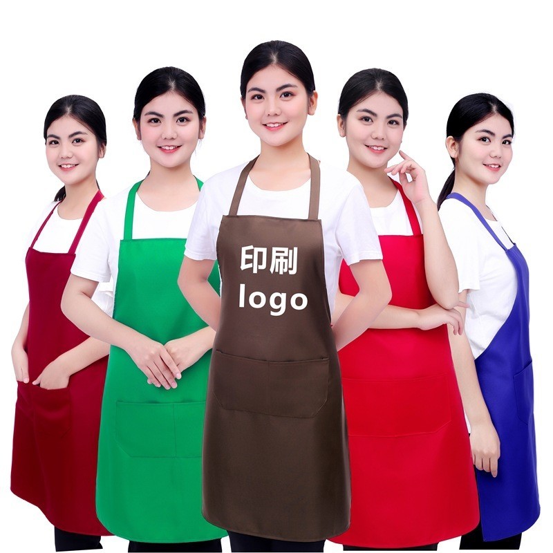 當天出貨 制服呢廣告圍裙訂製logo廚房圍裙廚房滌綸圍腰素色制服呢圍裙定做