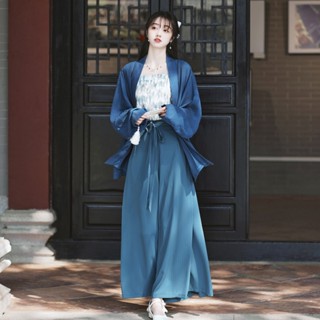 【桃喜Rich現貨】復古改良漢服套裝 中式茶服 宋制開衫漢服 春夏吊帶漢元素日常 改良宋褲通勤套裝 漢服薄外套