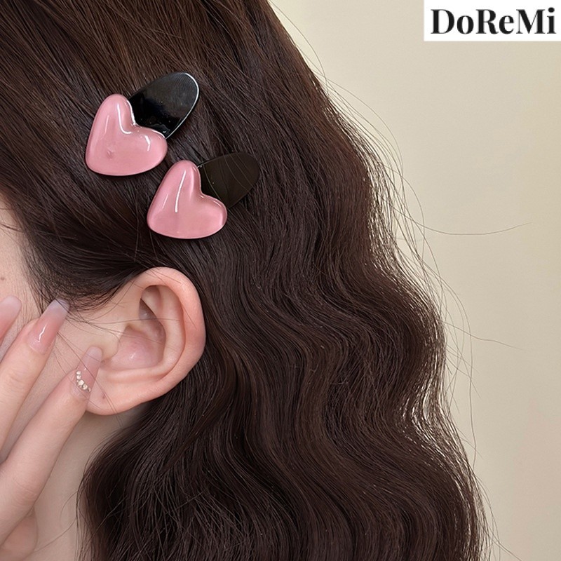 【DoReMi_Shop】coquette 韓系清新可愛粉色愛心側邊劉海頭飾髮夾，夏季女士網紅新款！