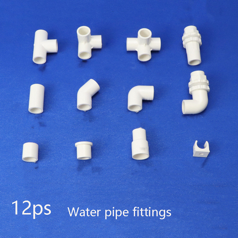 12 件塑料 3 件 PVC 水管配件、16 毫米管件、彎頭、三通、直接可變直徑垂直接頭,用於供水和排水、管夾
