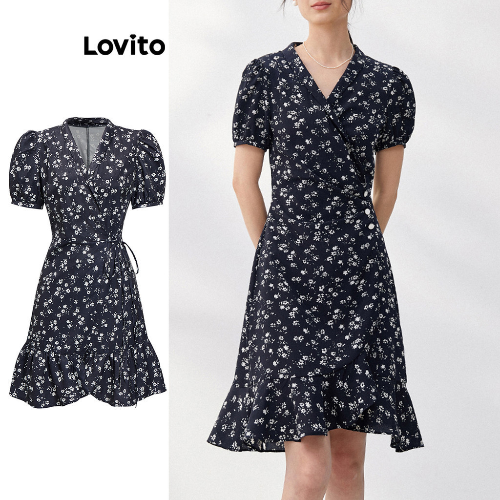 Lovito 女士休閒碎花圖案連身裙 L87ED089