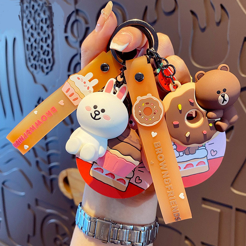 現貨【faceboss】LINE FRIENDS蛋糕系列立體吊飾布朗熊可妮兔莎莉雞可愛鑰匙扣現貨
