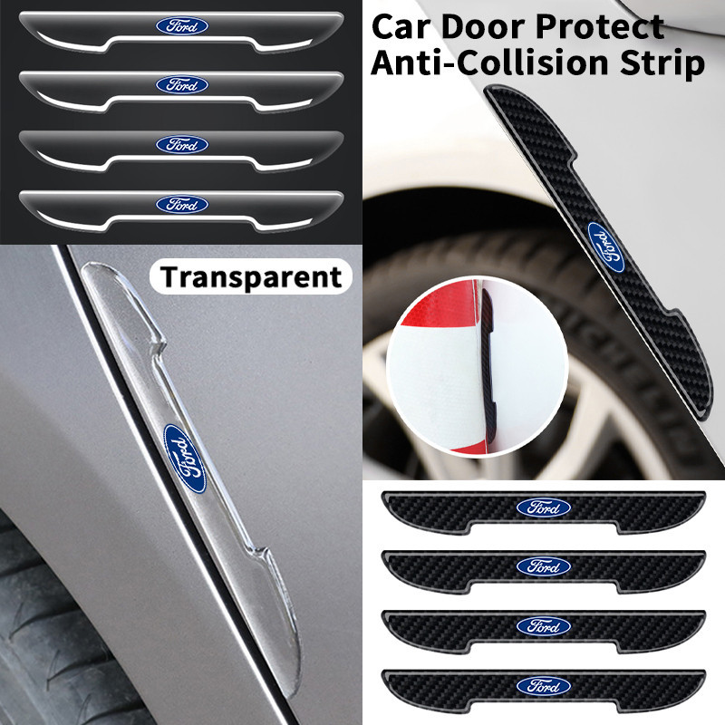 4 件裝福特車門防撞條保護罩透明/碳纖維圖案防刮貼紙適用於福特 Fiesta Ranger Ecosport Focus