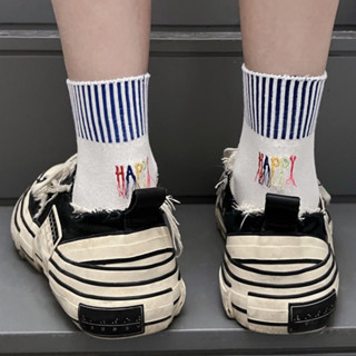 柳惠珠襪子 新款彩色流蘇字母刺繡襪子撞色條紋襪潮流小眾設計男女運動純棉襪