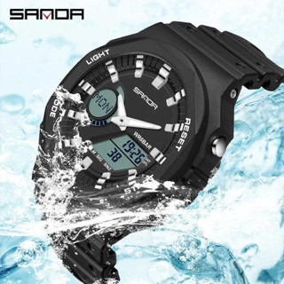Sanda 6016 電子手錶男孩女孩 Relogio Masculino 戶外運動手錶男士 LED 數字手錶軍用防水日