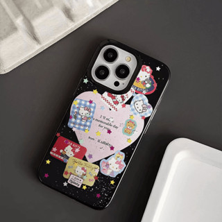 Ins愛心hello Kitty圖案拋光黑色手機殼防摔手機殼適用於iPhone 16 Promax 15 Promax