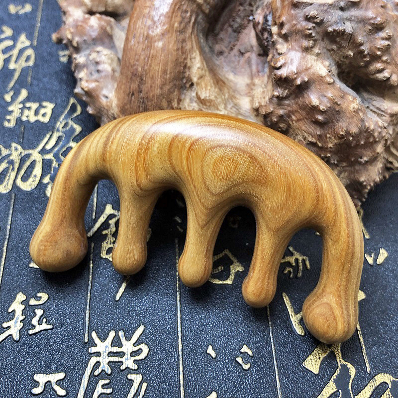 綠檀木加厚球頭梳五齒經絡按摩梳頭部按摩紫檀金絲檀木梳子梳子按摩梳造型梳氣墊梳髮梳木梳
