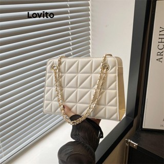 Lovito 休閒幾何簡約絎縫大容量鏈條包厚方形實用女士小斜揹包 LFA66087