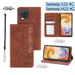 SAMSUNG Hp 手機殼三星 Galaxy A22 4G M22 4G 翻蓋錢包手機皮套磁性翻蓋錢包外殼