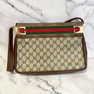 GUCCI 古馳 肩背包 老古馳 綠紅綠織帶 GG紋 皮革 PVC mercari 日本直送 二手