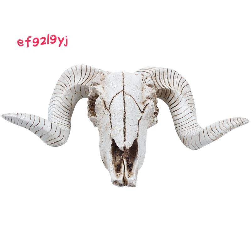 創意樹脂羊頭骷髏頭壁掛3d動物長角雕塑公仔工藝品牛角家居裝飾擺件