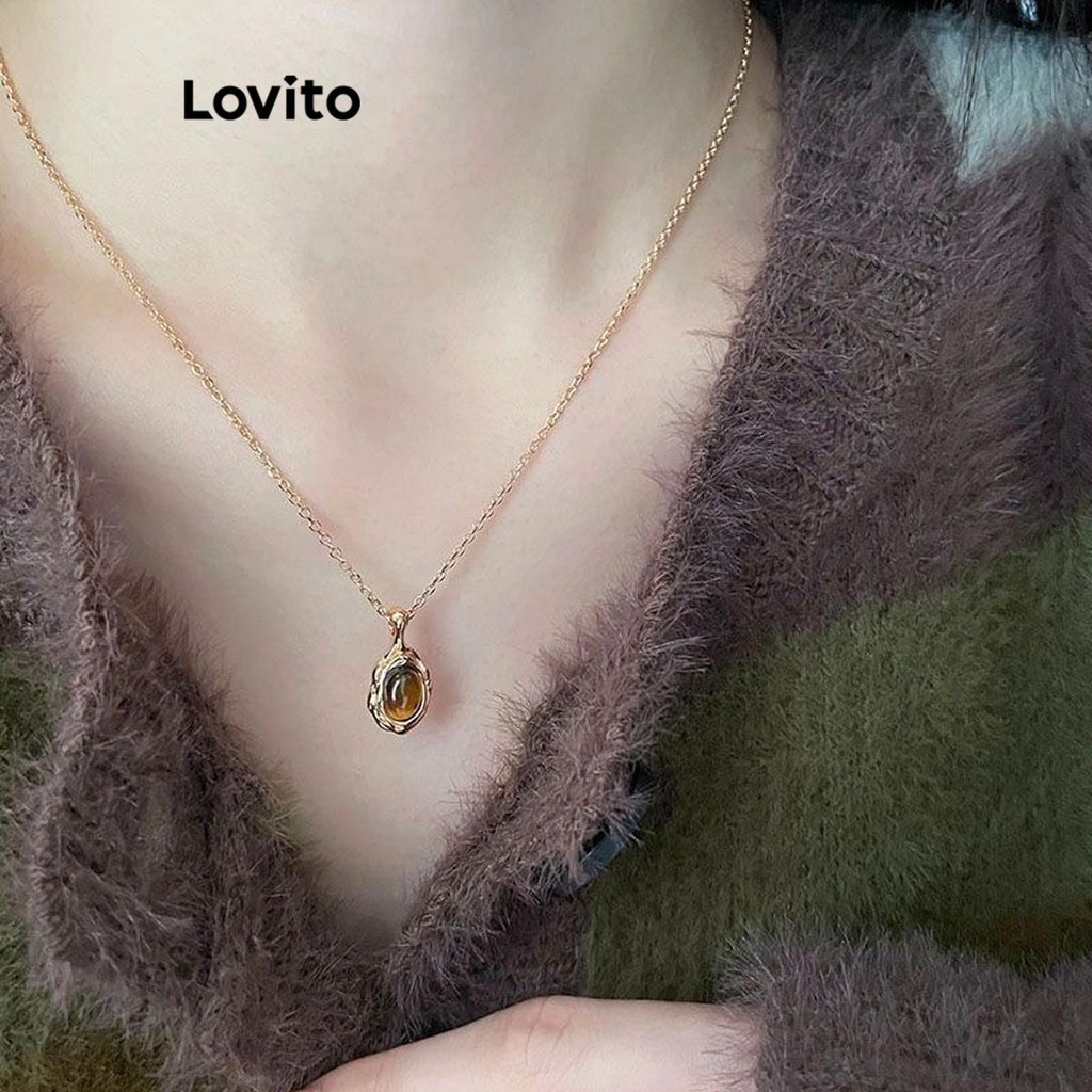Lovito 優雅女士素色水鑽項鍊 LFA27246