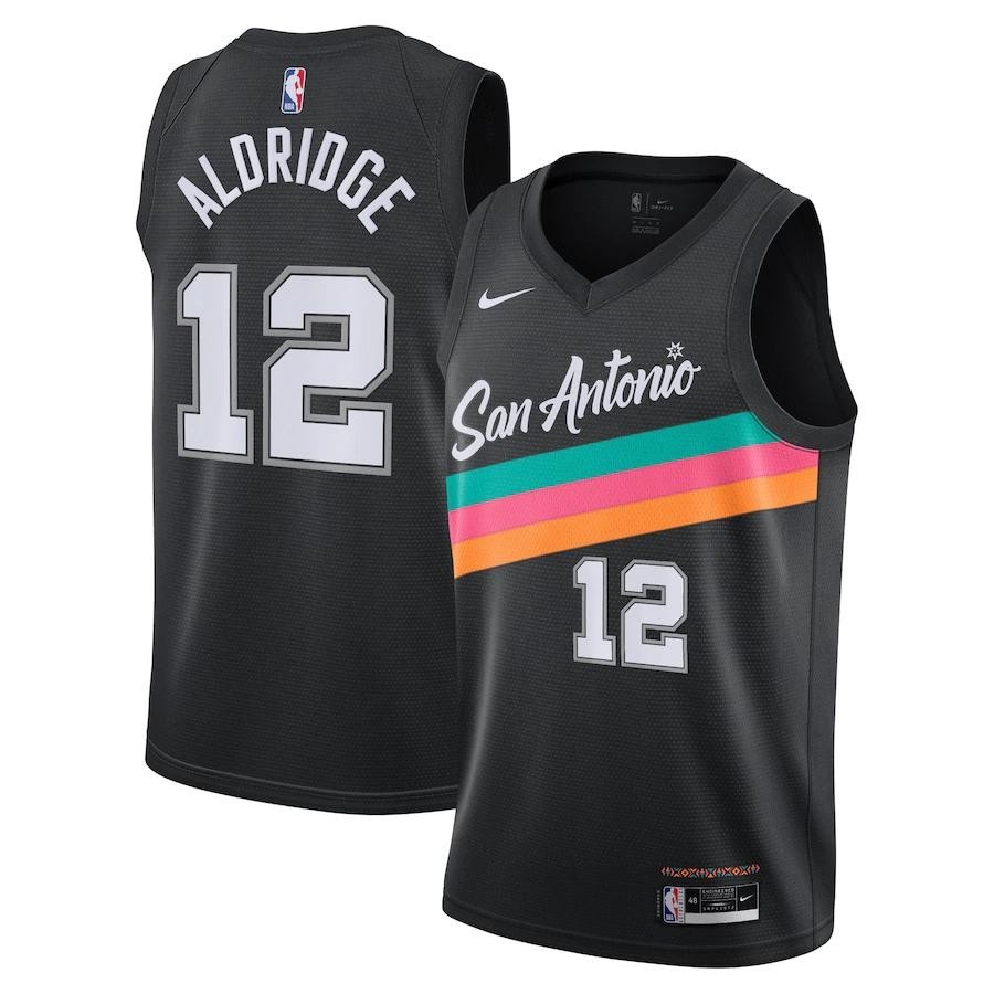 Nba 熱壓男式黑色聖安東尼奧馬刺隊 #12 Lamarcus Aldridge 城市版 Swingman 球衣 - 2