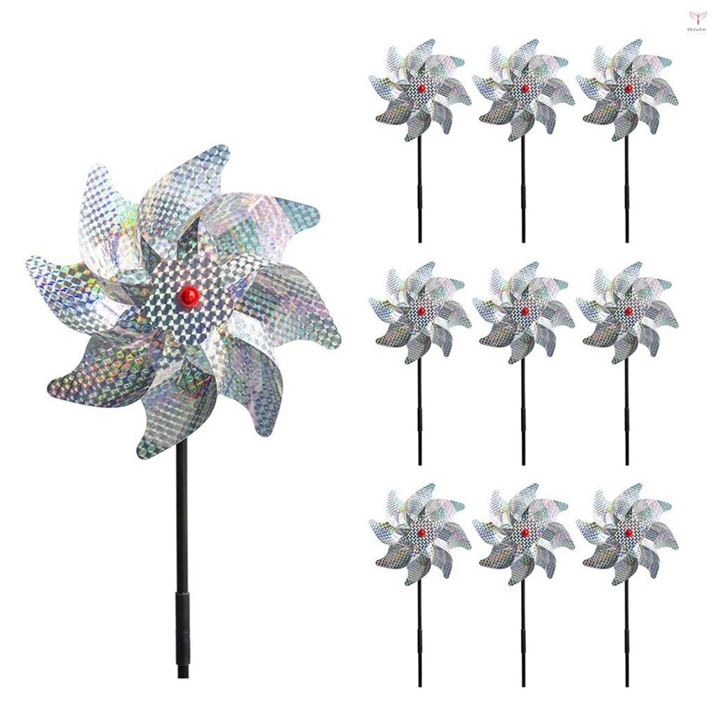 10 件裝驅鳥風車反光閃光針輪保護花園植物花卉驅鳥風車花園裝飾