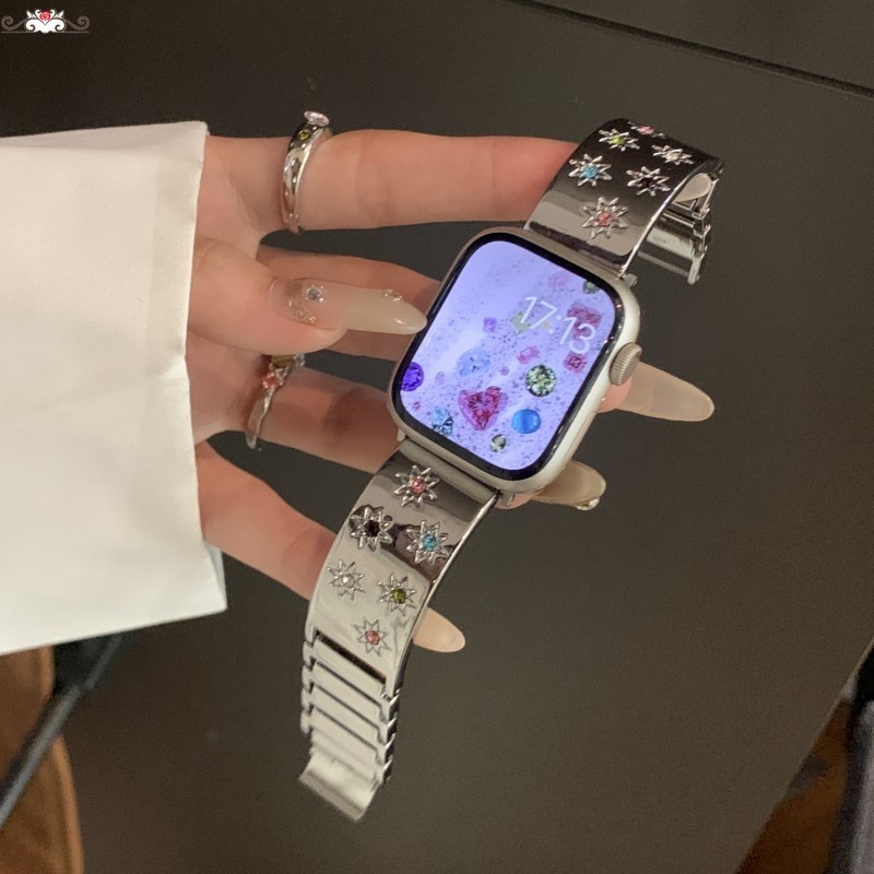 星星彩鑽多巴胺金屬錶帶 適用 apple watch 蘋果錶帶 iwatch SE 1-9代通用 Ultra 手鐲式錶帶