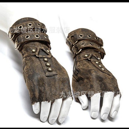 中世紀蒸汽朋克男士護臂鉚釘皮帶扣手套復古護手wish跨境ebay貨源