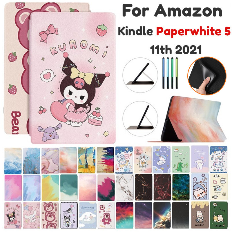 Kuromi 卡通彩繪壓紋 PU 皮套適用於全新 Kindle Paperwhite 5 第 11 代 2021 保護套