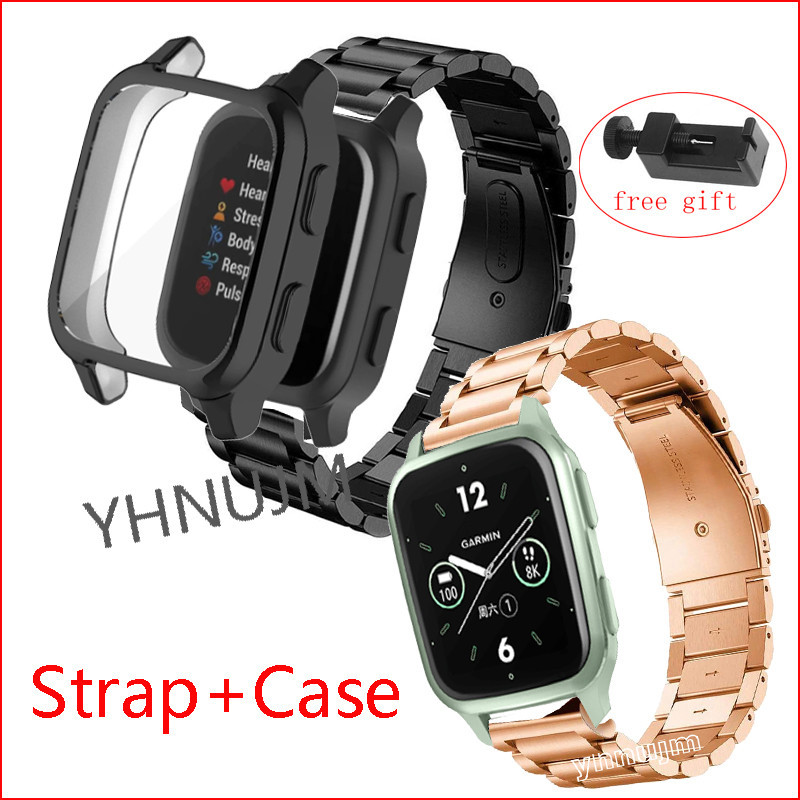 Garmin Venu SQ 2 智能手錶錶帶不銹鋼金屬手鍊錶帶適用於 Garmin Venu SQ2 智能手錶外殼保護