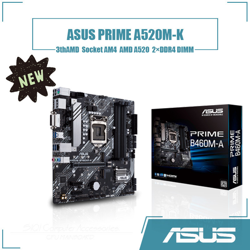 英特爾 華碩 PRIME A520M-K 主板插座 AM4 2xDDR4 DIMM 使用 Intel A520 芯片組