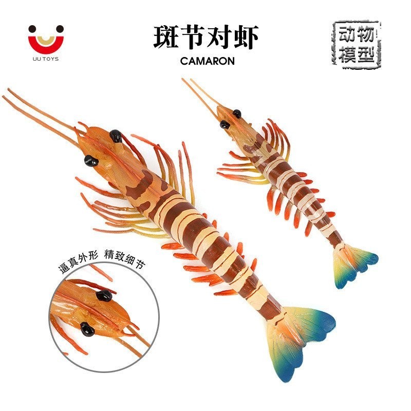 ♚樂樂屋♚仿真海洋動物模型 蝦斑節對蝦水生虎蝦 海洋兒童早教認知玩具擺件