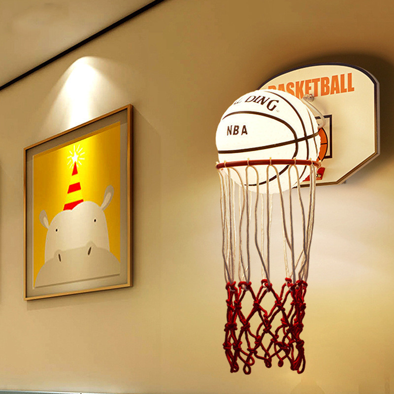 籃球壁燈兒童房男孩臥室創意卡通現代燈LED床頭燈書房NBA籃球壁燈