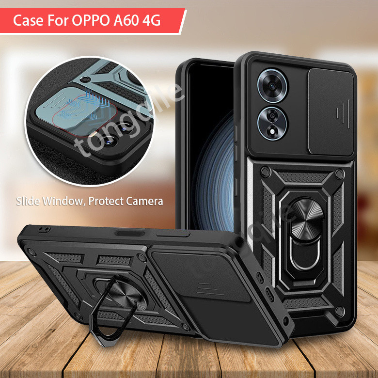 適用於 OPPO A60 OppoA60 A 60 4G 2024 手機殼後蓋防震保險槓車環支架支架滑窗相機保護軟邊硬