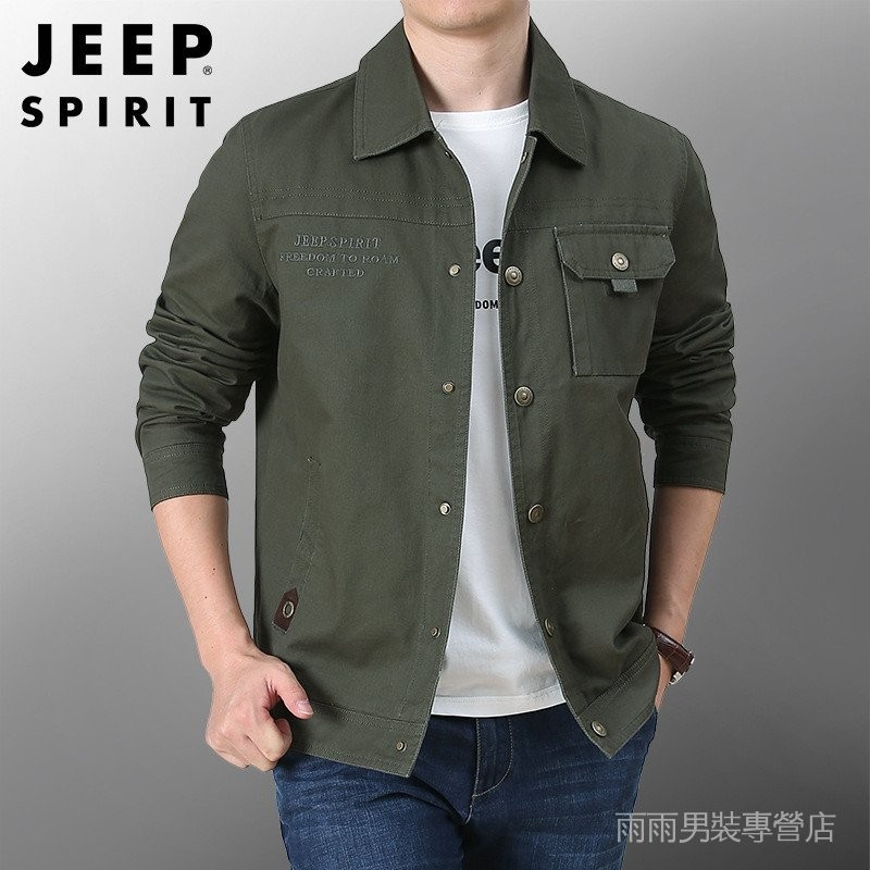 JEEP SPIRIT純棉夾克男薄款秋季休閒帥氣寬鬆工裝外套HL1513