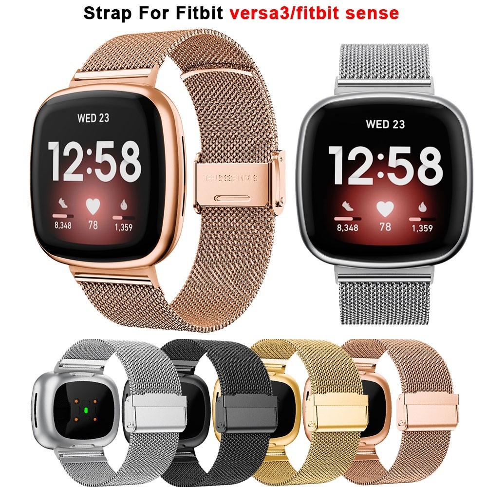 新款 米蘭不銹鋼錶帶適用於 Fitbit Sense Versa 4 3手鍊金屬智能手錶錶帶 Fitbit Versa4