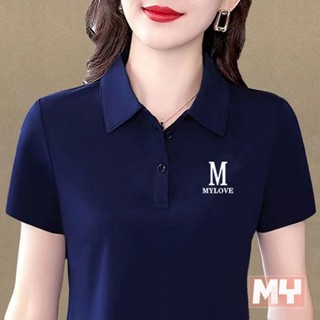 夏季短袖2025新款運動polo翻領媽媽減齡休閒寬鬆女上衣大碼短袖t恤女 寬鬆T恤 顯瘦短袖T恤 夏天短袖【MY】