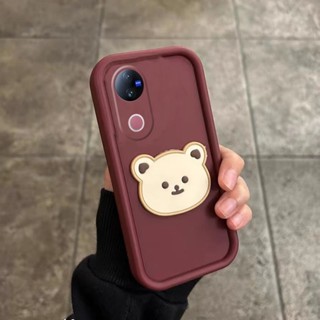 現貨新款可愛外殼 適用於 VIVOV50 VIVO V50 5G 手機殼時尚卡通熊鏡頭保護防震矽膠軟殼後蓋 手機殼