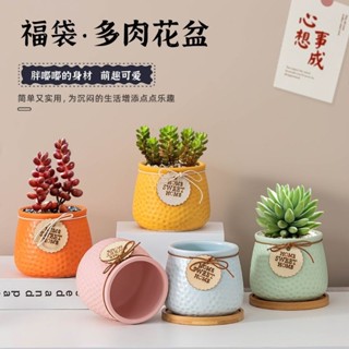 🚀臺灣出貨🚀創意福袋多花盆陶瓷家用北歐風ins客廳家居簡約有孔種植盆