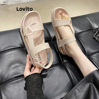Lovito 學院 素色抽繩學生透氣舒適方便魔鬼氈平底涼鞋女式 LFA56307