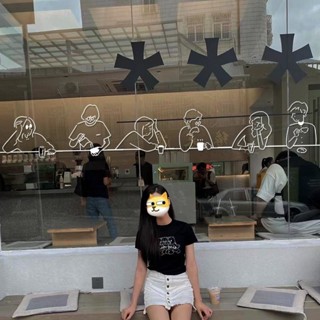 【PVC防水材質】ins風人物手繪抽象畫 奶茶店咖啡廳麵店櫥窗玻璃門店鋪靜電貼紙