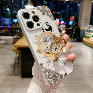 晶鑽輕奢 全包殼 蝴蝶支架 適用 iPhone 16 15 plus 14 13 Pro max 防摔殼 i16 i15
