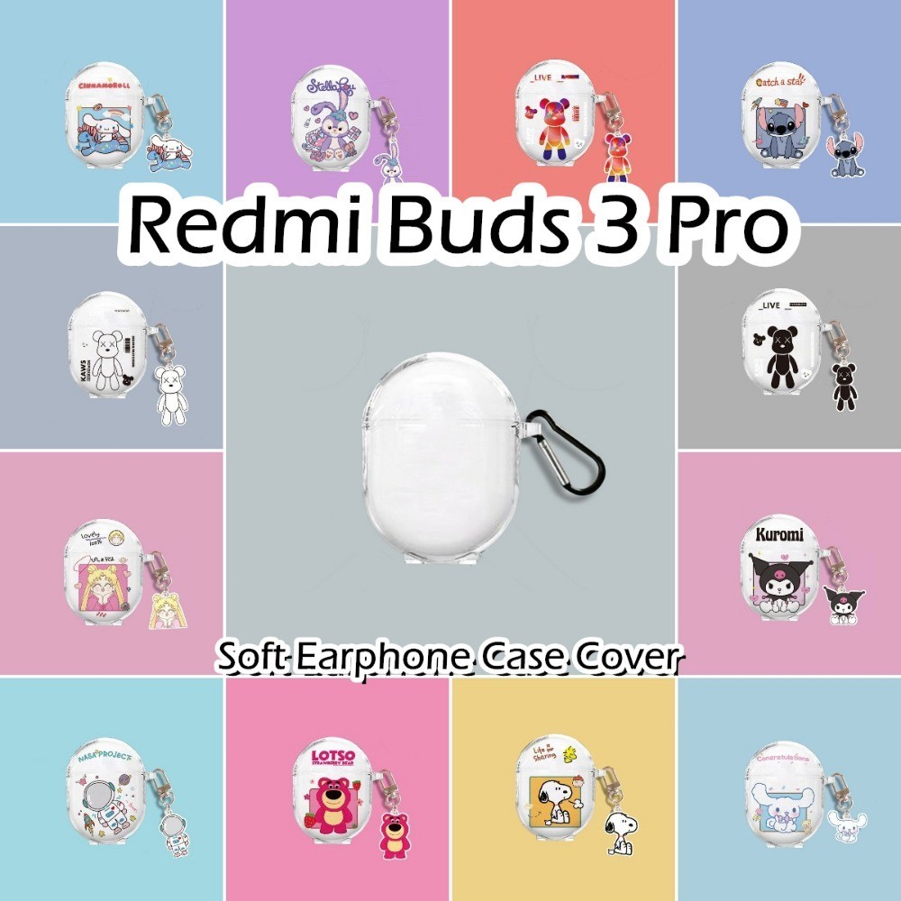 【手機殼首頁】適用於Redmi Buds 3 Pro 手機殼透明卡通圖案軟矽膠耳機殼外殼保護套