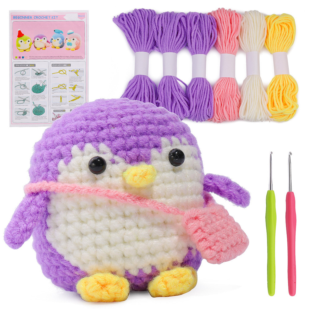 手工編織企鵝恐龍針織娃娃鉤針材料包 DIY 自製女孩禮物