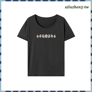 [SzluzhenfbTW] 女士 T 恤街頭裝圓領圓領 T 恤,適合假日露營女性